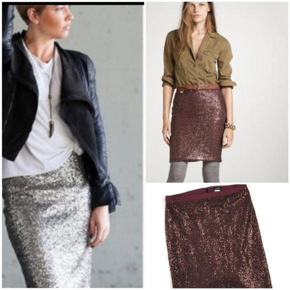 J.CrewBurgundy Wine/Plum Purple Sequin Pencil‎ - Picture 1 of 4